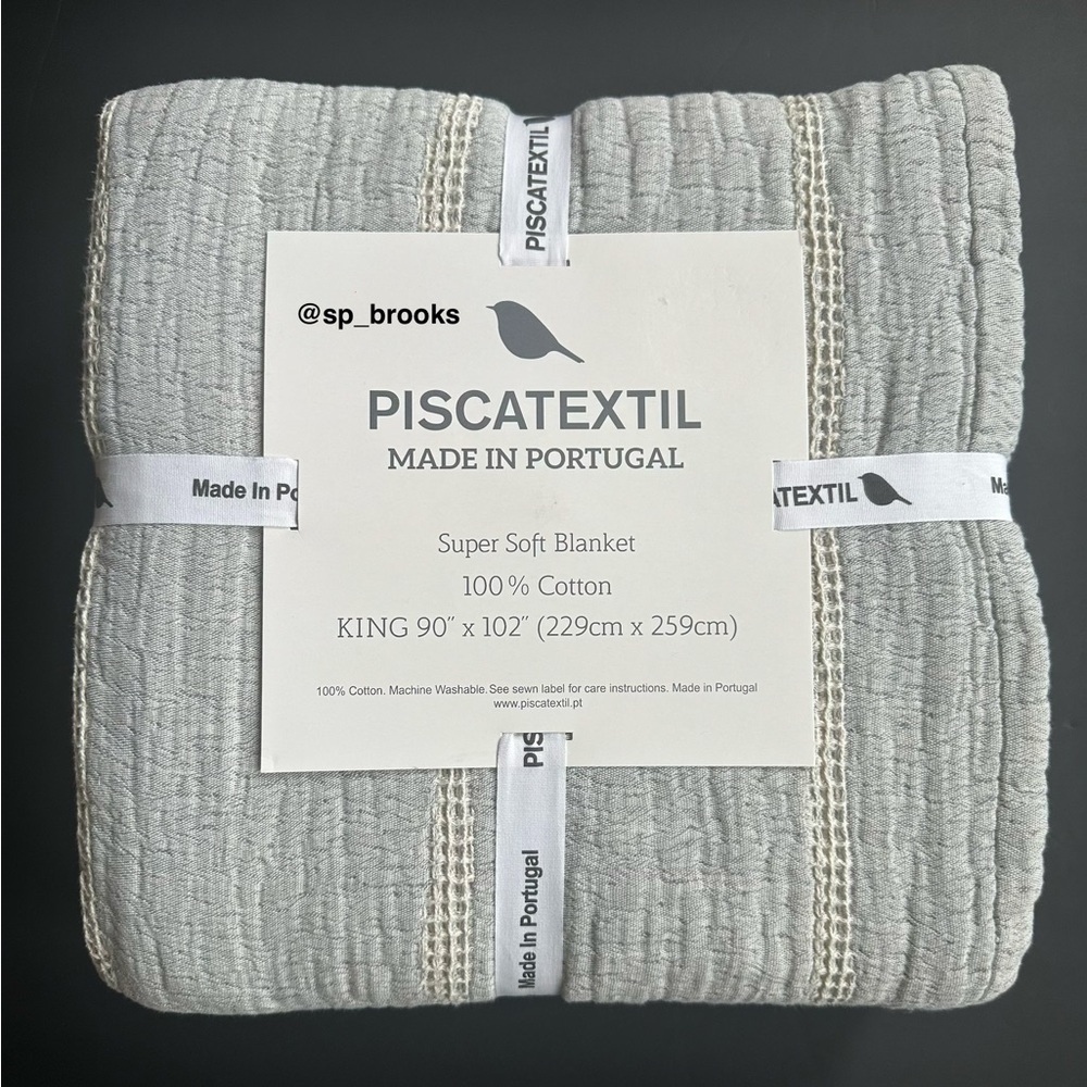 🎁Piscatextil Super Soft Blanket - Gray with Smocked Oatmeal Veins - King Cotton